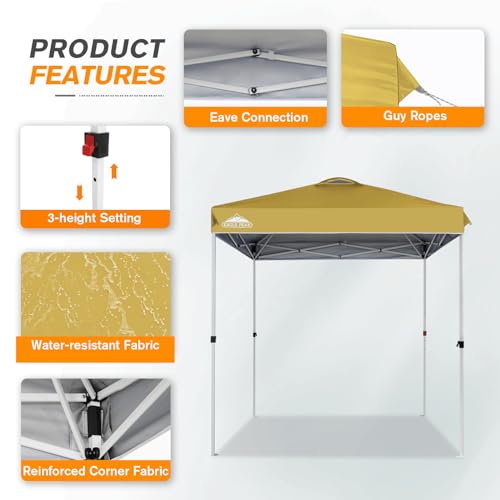 EAGLE PEAK Pop Up Canopy Tent with Wheeled Carry Bag, 8 Stakes, 4 Ropes, Easy Set Up Tent Canopy, 6.6x6.6 ft, Beige - color: Beige, size: 6.6x6.6