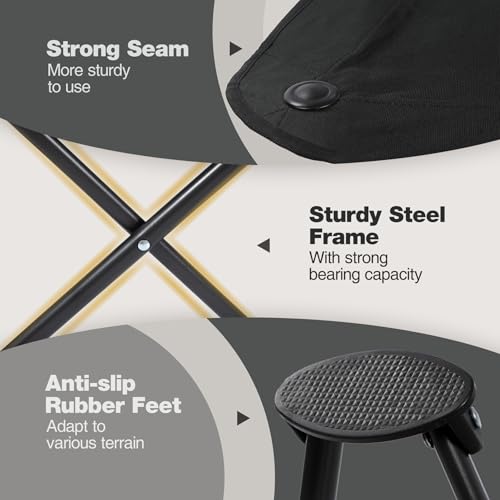REDCAMP 2 Pack Extra Wide Camping stools, Oversized Surface Tripod Stools for Adulit for Fishing Hunting Backpacking Camping,Black - color: Black, style: Oversize Surface
