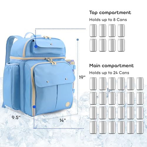 J World Picnic Backpack Cooler for 4. Insulated Picnic Basket Set with Folding Waterproof Blanket. Beach Camping Wedding Engagement Gift for Couples, Sky Blue - color: Sky Blue
