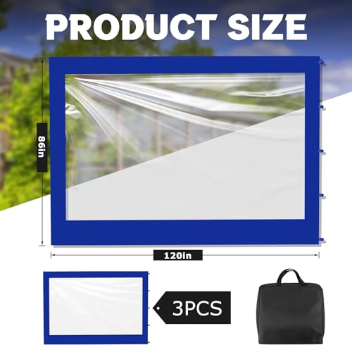 SmoothNovelty 3 Pcs Clear Canopy Sidewalls with Black Storage Bag Window Sidewall for 10 x 10 Inch Tent Waterproof Shade Wall, Sunwalls Only, Canopy Tent Not Included, No Zipper(Blue) - color: Blue