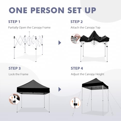5x5 Pop Up Canopy Tent, Instant Portable Beach Canopy, Outdoor Tent with Carry Bag for Camping, Sports, Tailgating, Events, Black - color: Black, size: W/O Wall