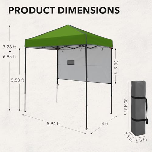 6x4 Pop Up Canopy Tent with Half Wall Panel, Instant Portable Beach Canopy, Outdoor Tent with Carry Bag for Camping, Sports, Tailgating, Events, Grass Green - color: Grass Green, size: With Half Wall