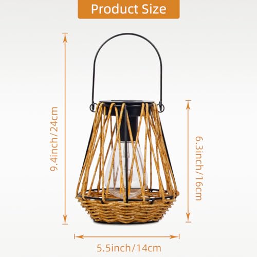 Solar Lanterns,2 Pack Hanging Solar Lantern Outdoor Lanterns for Patio Waterproof,Rattan Lantern with Handle,Decorative Retro Rattan Lights for Yard - style: Ranttan-2