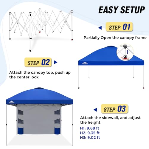 EAGLE PEAK Commercial Canopy 10x10 with Sidewall Storage, Easy OnePerson Setup Pop Up Canopy Tent with Roller Bag, Stakes, Ropes, and Weight Bags, Blue - color: Blue