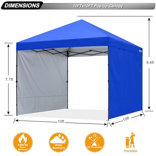 ABCCANOPY Easy Pop up Canopy Tent with 2 Sidewalls for Outdoor Sun Blocking or Rain Protection,10x10, Royal Blue - color: Royal Blue, size: 10x10