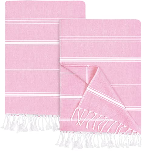 Utopia Towels Pack of 2 Turkish Beach Towel, 40 by 72 Inches, Oversized 100% Cotton, Sand Free Lightweight Absorbent Quick-Dry Beach Blanket, Extra Large Turkish Bath Towels for Travel and Pool, Pink - color: Pink, size: Pack of 2