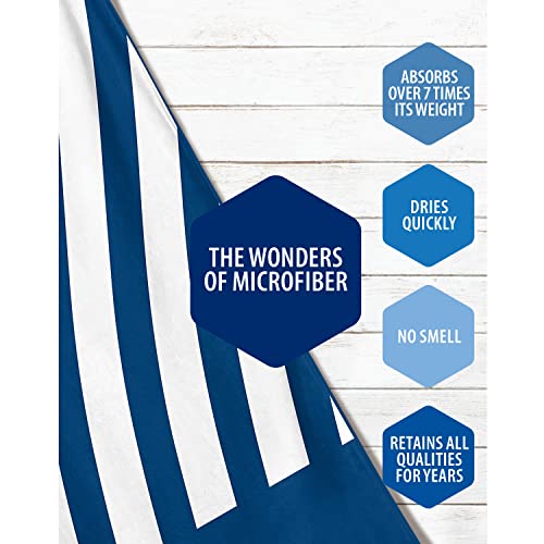 VENTURE 4TH Microfiber Beach Towel: Quick-Dry, Compact, Sand-Free, Absorbent, Sandproof and Lightweight - Perfect for Camping, Beach, and Roadtrips (Dark Blue Stripes Design | 35x78 inches) - color: Dark Blue, size: Extra Large (78" x 35")