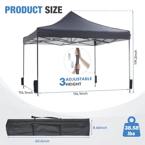NEWBULIG 10x10 FT Pop Up Canopy Tent, Heavy Duty Outdoor Sun Shade Shelter with Sand Bags, Portable Instant Canopy for Camping, Beach, Backyard, Patio, Classic Grey - color: Classic Grey, size: 10x10FT