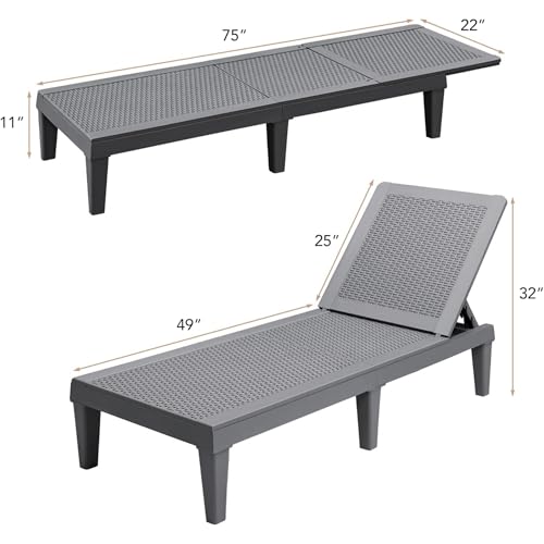 Devoko Outdoor Chaise Lounge Chair Set of 4 for Outside Pool Patio, Adjustable Waterproof Easy Assembly Chaise Lounge Outdoor (Light Grey, Set of 4) - color: Light Grey, size: Rattan-like 4 Pack