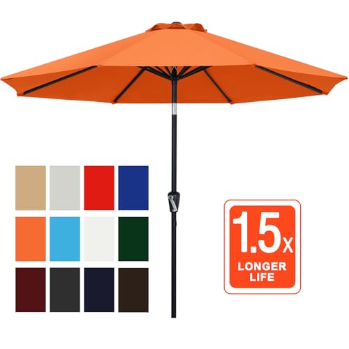 ABCCANOPY 10FT Patio Umbrella, Outdoor Waterproof Table Umbrella with Push Button Tilt and Crank, 8 Ribs UV Protection Pool Umbrella for Garden, Lawn, Deck & Backyard (Coral) - color: Coral, size: 10FT