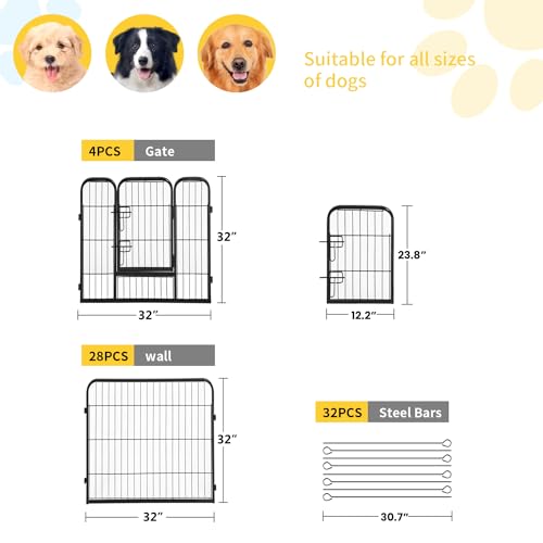FDW Dog Playpen Dog Pen Dog Kennel 32 Panels 32 Inch Height Indoor Outdoor Folding Metal Portable Puppy Exercise Pen Heavy Duty Dog Fence for Yard Camping,Black - style: 32 Panels