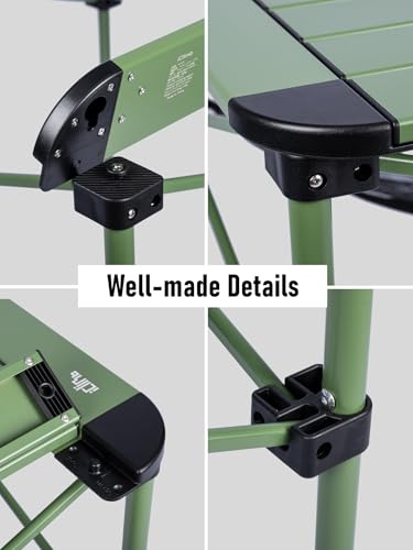 iClimb Lightweight Stable Alu. Folding Square Table Roll Up Top with Carry Bag for Camping Picnic Backyards BBQ Camp Kitchen (Green, L) - color: Green, size: Large