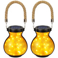 2 Pack Solar Lights Outdoor Waterproof, Round Solar Garden Lights with Hemp Rope Handle, Warm White Starburst Effect LED String Lights for Patio Lawn Decor, Gardening Gifts for Mom Women