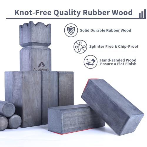 ApudArmis Kubb Yard Game Set, Viking Chess Outdoor Clash Toss Yard Game with Carrying Case - Rubber Wooden Backyard Lawn Games Set for Teenagers Adults Family - color: Gray