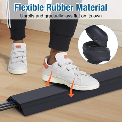 Eapele Floor Cord Cover 10ft Cord Covers for Wires on Floor, Heavy Duty Extension Cord Cover, Rubber Floor Cable Cover, Prevent Trip Hazard for Sidewalk Home Office Outdoor or Indoor Settings - color: Dark Grey, size: 10 feet-1pc