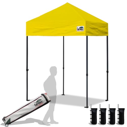 Eurmax USA 5x5ft Pop Up Canopy, Commercial Instant Tent for Outdoor Events, Patented No-Tip Rolling Storage Bag with 4 Sandbags, UV & Water Resistant, Heavy Duty Portable Shelter Gazebo,Yellow - color: Yellow, size: 5x5