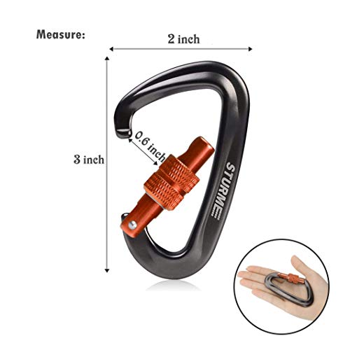STURME 12kN (2697 lbs) Heavy Duty Locking Carabiner Clips for Outdoor, Camping, Hiking, Securing Pets, Hammock, Dog Leash Harness - color: Orange