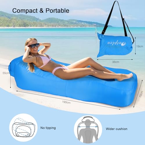 Inflatable Couch Air Lounger for Adults, Ultralight Portable Blow up Couch Air Sofa, Inflatable Beach Lounger Bed for Camping Hiking Festival Backyard Lawn, No Pump Required - color: Sky Blue