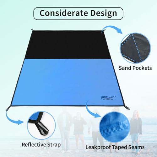 Frelaxy Pocket Picnic Blanket, Waterproof Sandproof Beach Mat, Compact Camping Tarp for Festivals, Hiking, Travel, Outdoor Recreation (Blue, 57'' x 60'') - color: Blue, size: 57'' X 60''