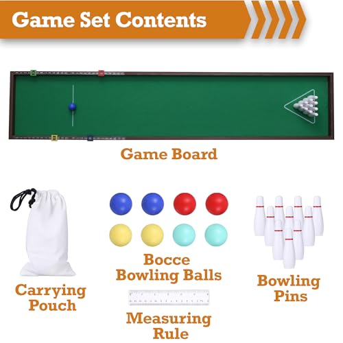 Sterling Games Tabletop Bowling Combo Set, Wooden Arcade Board with Marbles and Pins, Indoor Table Top Game for Kids and Family - style: Bowling/Bocce