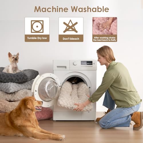 EHEYCIGA Washable Large Dog Bed for Crate 35x23 Inch, Reversible Kennel Pad for Dogs Weight Up to 45 lbs, Plush and Comfy Pet Sleeping Mat, Beige - color: Beige, size: 35" x 23"x 3.5"