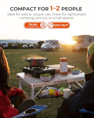 Sportneer Camping Table: Adjustable Height Small Folding Table 23.6" L x 15.7" W 4 Height with Mesh Layer - Compact & Portable Camping Essentials for Outdoor Camp Garden Picnic BBQ Dining Cooking - color: White, size: 23.6"L x 15.7"W (4 Height)