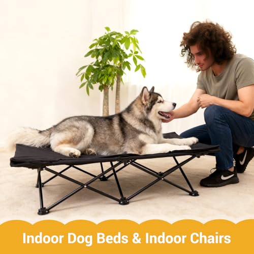 KingCamp Elevated Dog Bed for Large Dogs, Outdoor Raised Cooling Pet Cot Bed with Washable Breathable Mesh & No-Slip Feet Perfect for Camping, Backyard, Indoor Use (Large, Black) - size: 49.6"L x 26"W x 13"Th