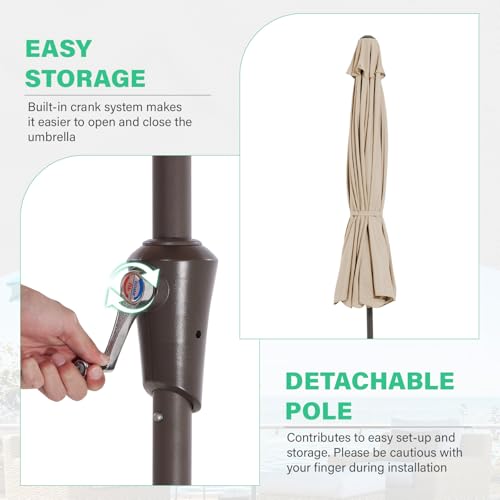 JEAREY 9 FT Patio Umbrella Outdoor, Table Umbrellas Market Umbrella w/Push Button Tilt/Crank, 8 Sturdy Ribs(Beige) - color: Beige