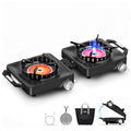 MoKo Propane Camping Stove 2 Burner, 36,000 BTU Infrared & Open Flame Hybrid, Windproof Folding Portable Outdoor Gas Cooking Kit with Frying Pan & Carry Bag For RV, Tailgating, Survival, Black - color: Black