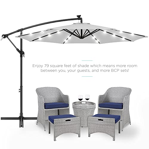 Best Choice Products 10ft Solar LED Offset Cantilever Hanging Market Patio Umbrella, 8 Sturdy Ribs, Easy Adjustment - Fog Gray - color: Fog Gray, size: Offset