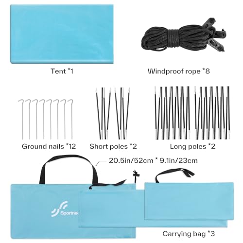 Sportneer Beach Tent Sun Shelter Beach Shade Canopy UPF 50+ UV Protection with 8 Wind Ropes and 12 Ground Stakes for Beach Camping Backyard Picnic Outdoor (Light Blue)