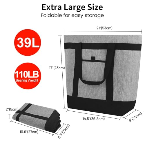 Insulated Cooler Bag, 1PK Insulate Tote Bag for Grocery Shopping, Cooler Bags Insulated for Travel/Picnic, Pizza/Food Delivery Bag to Keep Food Cold/Hot (Cationic Cloth, Non-Waterproof, Grey) - color: Grey, size: Non-waterproof Pro