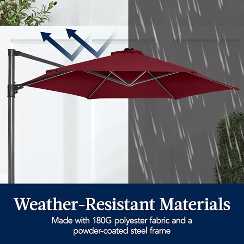 Best Choice Products 10ft Offset Cantilever Hanging Market Patio Umbrella, Smooth 360° Rotation, 8 Sturdy Ribs, Easy Adjustment - Burgundy - color: Burgundy, size: Offset w/ 360° Rotation