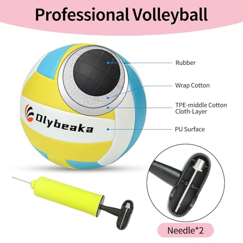 20FT Outdoor Volleyball Net Set System for Backyard Beach with Anti-Sagging Net, Iron Adjustable Height Poles, Soft PU Volleyball and Pump, Carry Bag - Instant Set Up & Durable - color: Pink
