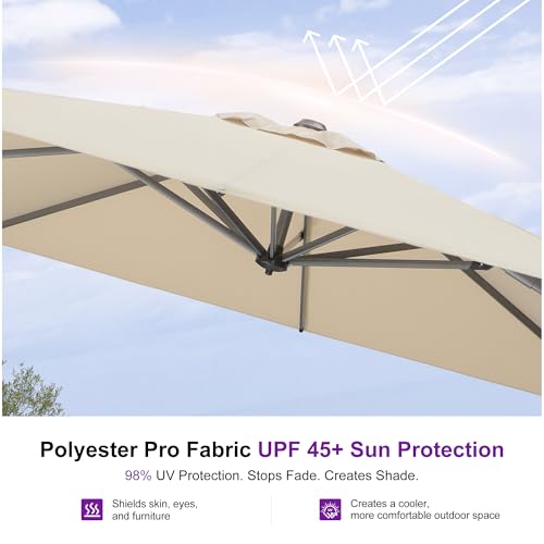 PURPLE LEAF 10' X 13' Patio Umbrella Outdoor Cantilever Rectangle Umbrella Aluminum Offset Umbrella with 360-degree Rotation for Garden Deck Pool Patio, Beige - color: Beige, size: 10' X 13', style: Standard