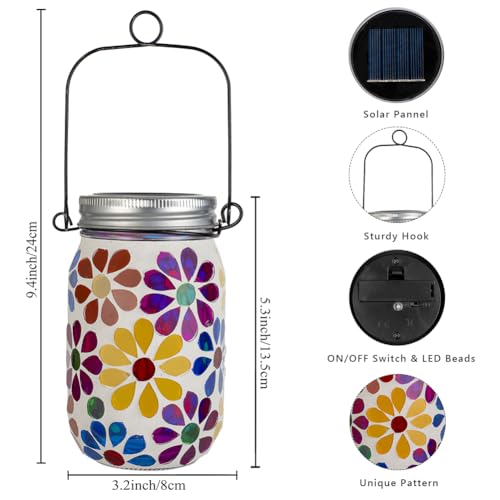 Stargarden Mosaic Solar Lantern ,Mosaic Lights ,Outdoor Hanging Jar Lights ,Waterproof Solar Lamps for Tree, Garden, Patio, Yard, Outdoor(Flower) - color: Bright Flower