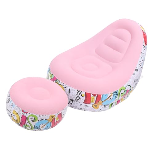 Pomya Foldable Air Lounger Chair with Foot Stool | Inflatable Sofa Bed for Beach, Camping, Outdoor - Flocking Fabric Design (Pink) - color: Pink
