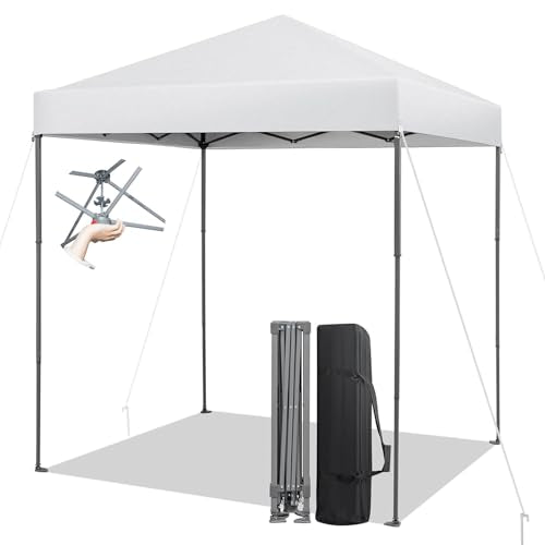 LDAILY 6.6 x 6.6 Ft Pop Up Canopy, Portable Canopy Tent Heavy Duty Instant Canopy w/Center Lock, 8 Stakes, 4 Ropes, Carry Bag, Sun Protection, Easy Up Outdoor Canopy for Party, Camping, Patio (White) - color: White