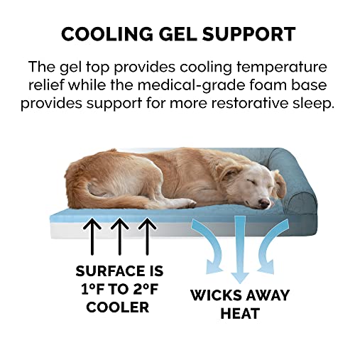 Furhaven Cooling Gel Dog Bed for Medium/Small Dogs w/ Removable Bolsters & Washable Cover, For Dogs Up to 35 lbs - Pinsonic Quilted Paw L Shaped Chaise - Bluestone, Medium - color: (Quilted Paw) Bluestone, size: Medium