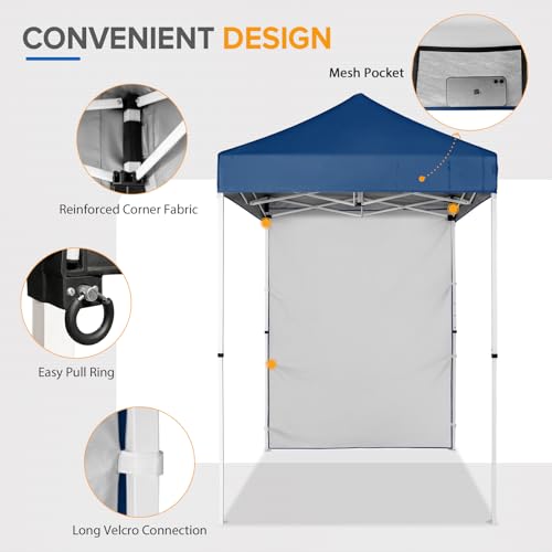 EAGLE PEAK Pop up Canopy 5x5, Outdoor Portable Canopy Tent with One Removable Sunwall, Carry Bag Included, Dark Blue - color: Dark Blue