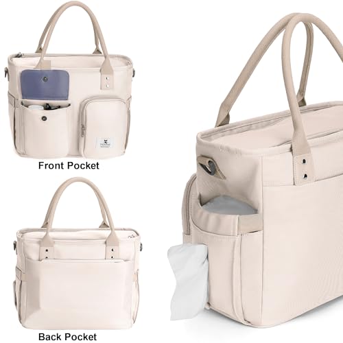 Hafmall Insulated Lunch Bag for Adults,Big lunch box for men, Wide Opening Insulated Bag with Shoulder Strap, Reusable Adult Lunch Bag For Work, Picnic(Beige) - color: Beige