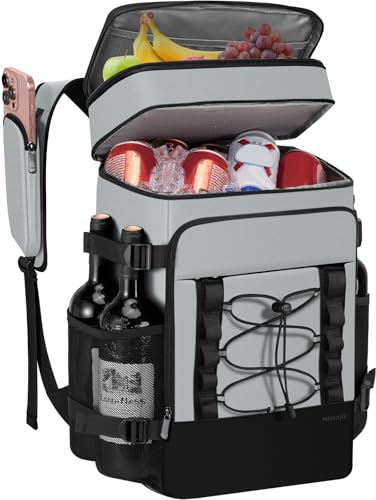 MIYCOO Cooler Backpack - 40 Cans Insulated Backpack Cooler for Men & Women, Portable 2 Leak Proof Compartments Coolers Bag for Beach Travel Picnic Lunch Hiking BBQ Camping - color: Gray