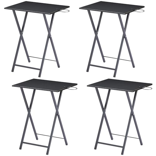 VECELO Folding TV Tray for Eating Set of 4, Portable Dinner/Snack Table with Cup Holder for Couch, Living Room and Small Space,Black - color: Black, size: 4 Pack