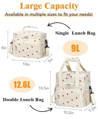 Insulated Lunch Bag for Men & Women, 9L Leakproof Lunch Box Soft Cooler Tote with 5 Pockets, 600D Oxford, EVA Lining, Adjustable Strap for Work, Picnic, Beach&Travel-Corduroy Strawberry - color: Corduroy Strawberry, size: Single