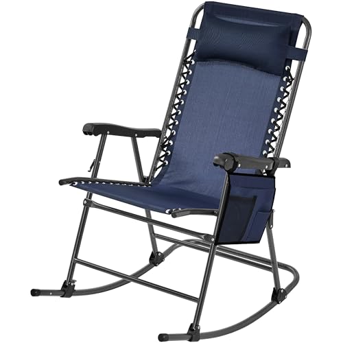 Yaheetech 26in Rocking Chair Outdoor Zero Gravity Folding Chairs Rocking Chairs Foldable Outdoor Lounge Chair for Outside Lawn with Cupholder/Pillow Ergonomic Design for Rest, Navy Blue, Set of 1 - color: Navy Blue, size: 1 Pcs