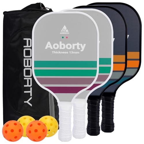 AOBORTY Pickleball Paddles 4 Pack - USAPA Light Graphite Premium Rackets Fiber Face & Polymer Honeycomb Core Pickleball Set with 4 Outdoor Indoor Balls Including Portable Carry Bag - color: Black and Grey