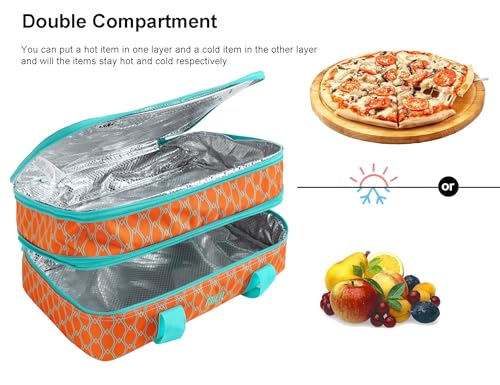 MIER Insulated Double Casserole Carrier Thermal Lunch Tote for Potluck Parties, Picnic, Beach, Fits 9 x 13 Inches Casserole Dish, Expandable by Mid Zipper, Orange - color: Orange