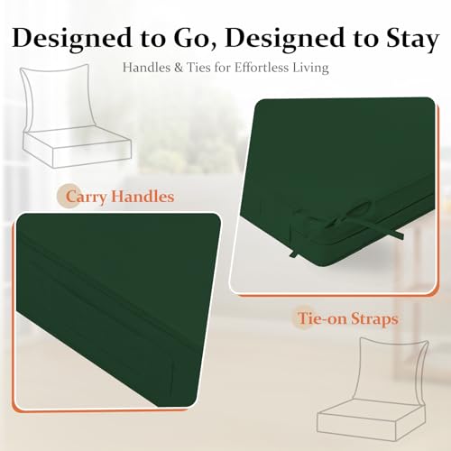 downluxe 22x22 Outdoor Chair Cushions, Waterproof Fade Resistant Patio Furniture Cushions with Handle & Removable Cover, Deep Seat Outdoor Cushions for Sofa, Couch and Patio Chairs, Forest Green - color: Forest Green, size: 22 x 22 Inch
