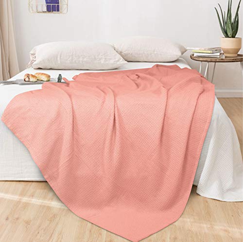 GLAMBURG 100% Cotton Thermal Bed Blanket, Twin Size, Soft Waffle Blanket, All Season, Peach - color: Peach, size: Twin (60"x90")