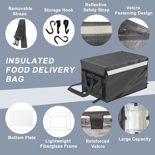 Kaitiemoo 32L Insulated Food Delivery Bag, Thermal Hot Cold Bag with Waterproof Easy-Clean Liner, Foldable Design for Meal Delivery, Groceries, Picnic, Camping - size: 32l